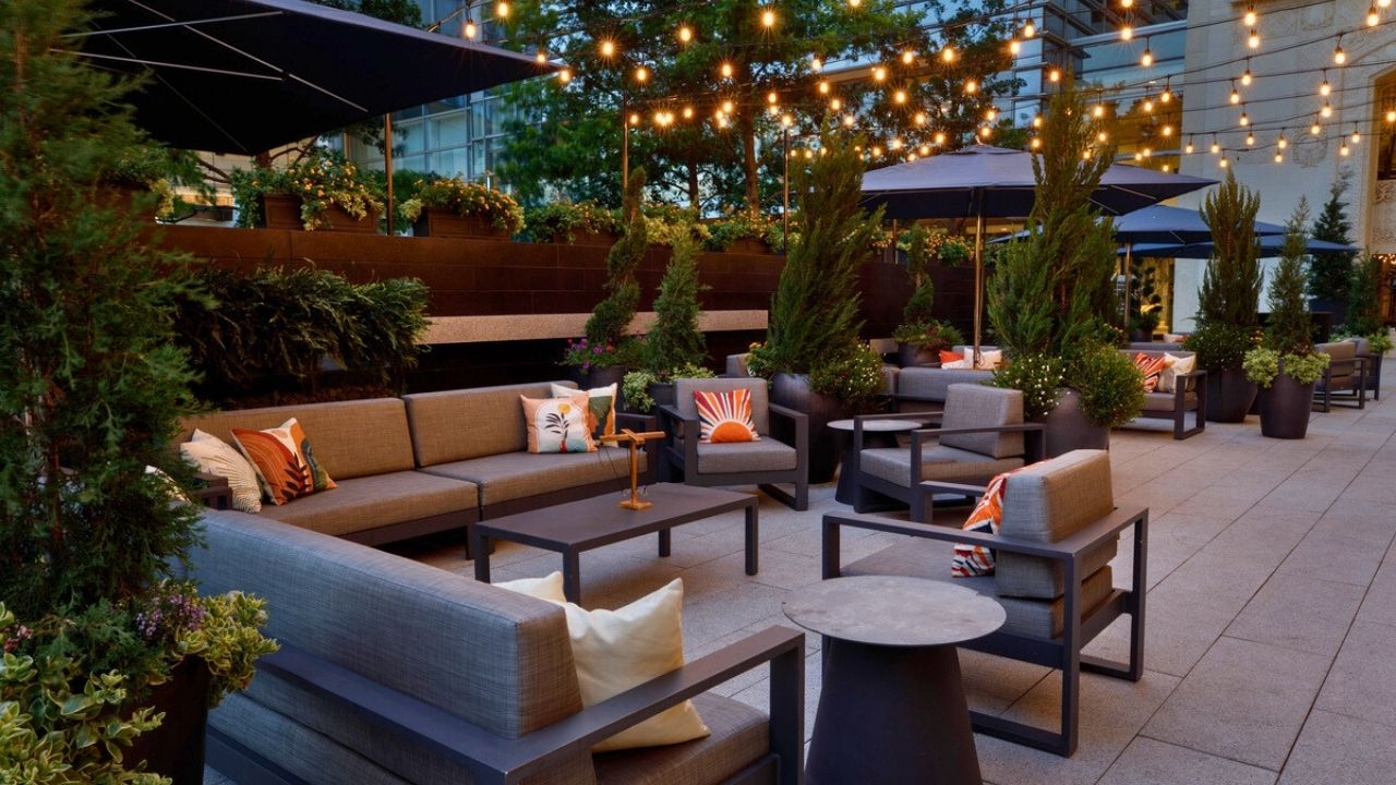Nighttime Lounge Seating FLORA Patio Bar Downtown OKC