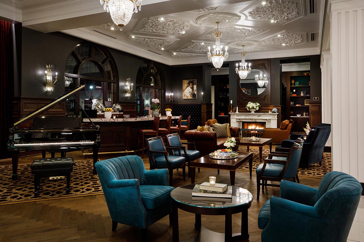 Adagio Lounge interior dining room with soft plush chairs and bar