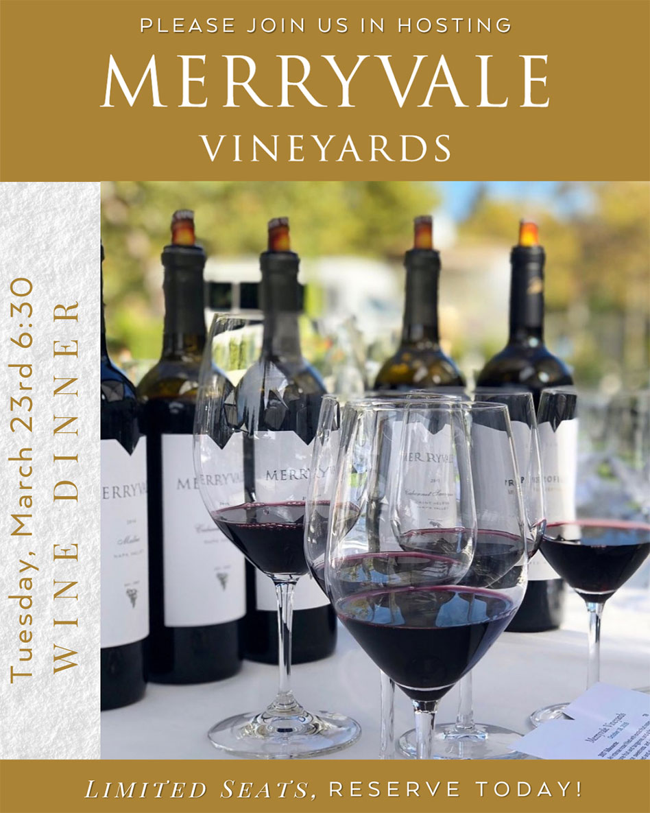 Merryvale Vineyards wine dinner advertisement poster